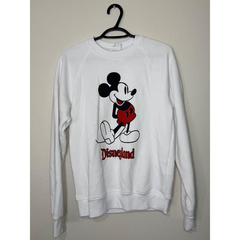 Disney Mickey Mouse Disneyland White Graphic Crewneck Sweatshirt‎ Small Raglan